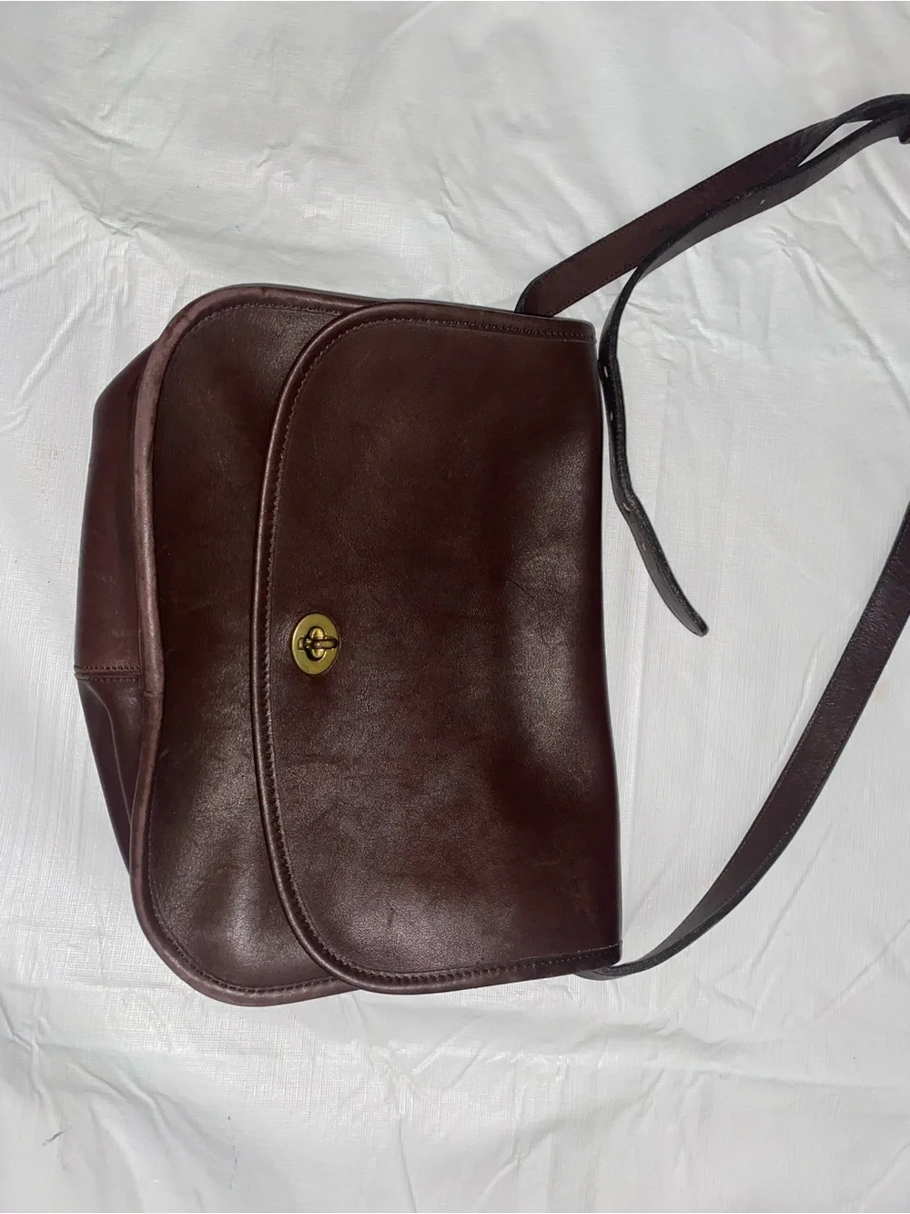 Coach Dark Brown Leather Messenger Bag with Gold Turn-Lock